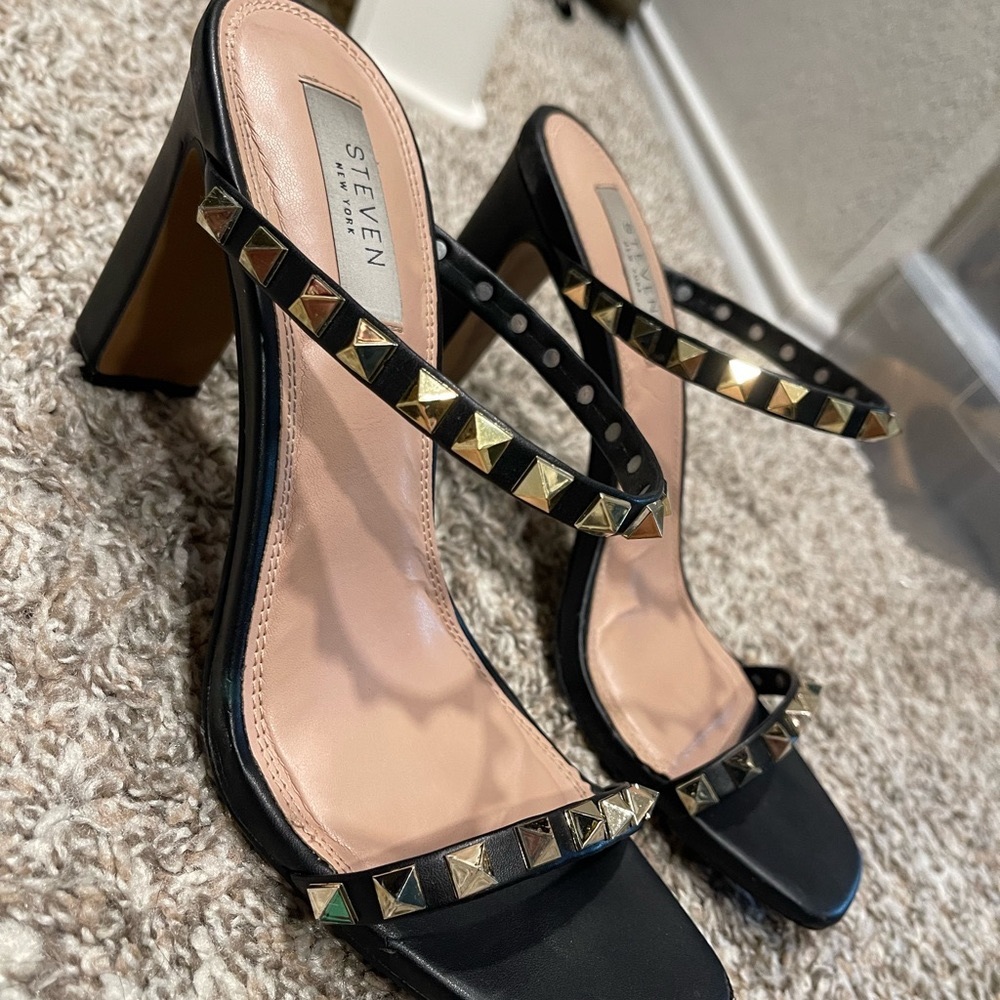 Black Stud Strap Heels